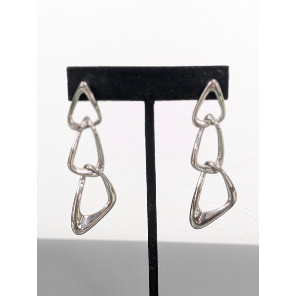 Geometric Silver Tone Chain Link Dangle Earrings Modern Abstract Drop